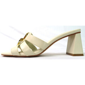Nwt ZARA Cream Block Heeled Sandals w/ Gold Chain Detail Women 7.5